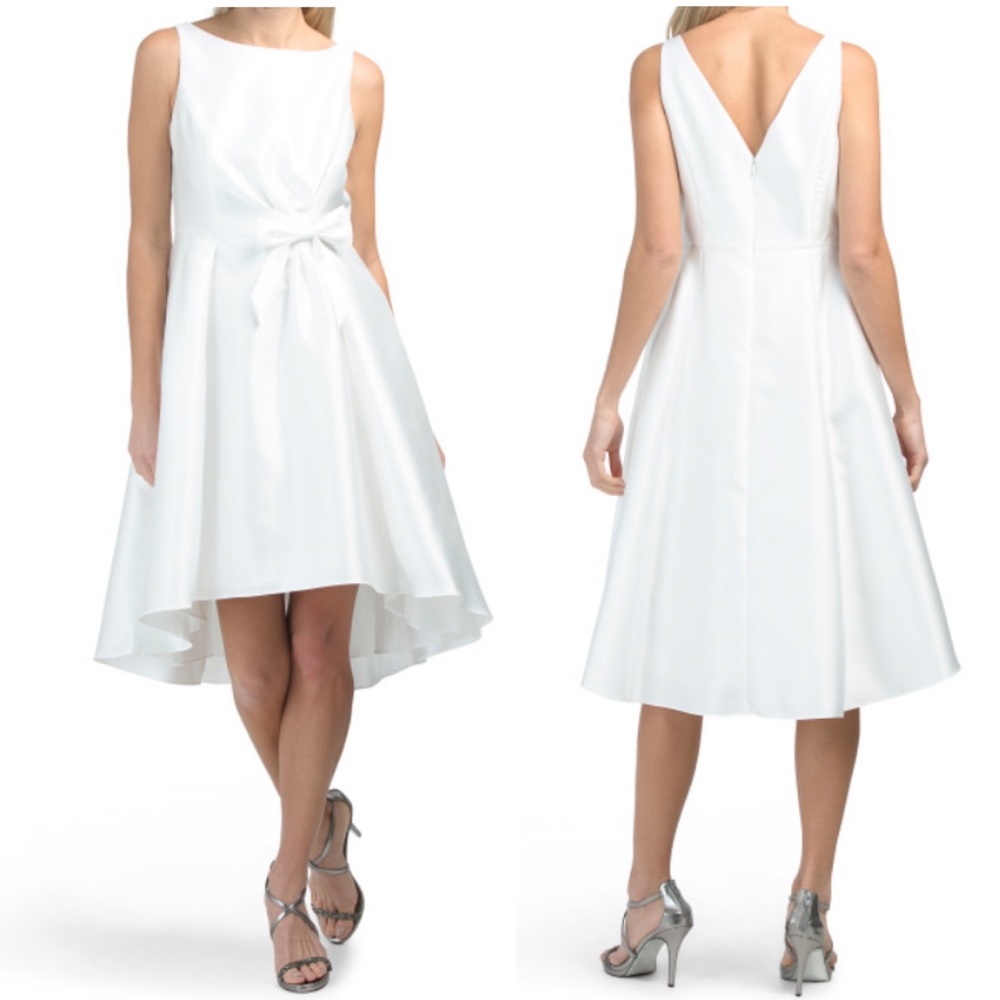 Adrianna Papell ivory mikado high low dress new